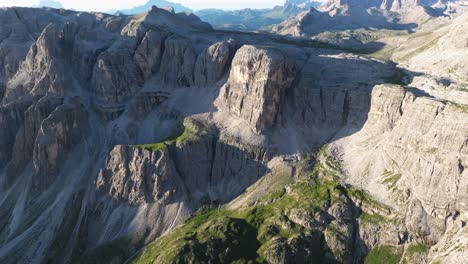 Captivating-aerial-shot-of-the-Dolomites-showcases-the-intricate-rock-formations-and-crevices