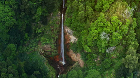 Cinematic-Aerial-Drone-shot-of-Ribeira-Quente-natural-waterfall-in-Sao-Miguel-in-the-Azores---Portugal