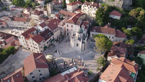 Aerial:-Belavista-Square-in-Herceg-Novi,-Montenegro,-showcasing-historic-architecture