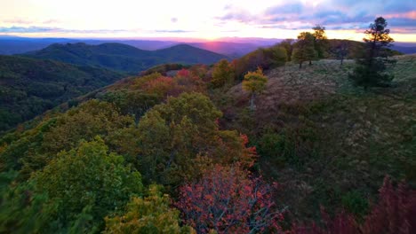 beautiful-aerial-of-tree-color-and-blue-ridge-mountain-sunrise-near-boone-and-blowing-rock-nc,-north-carolina-with-autumn-leaves-on-display