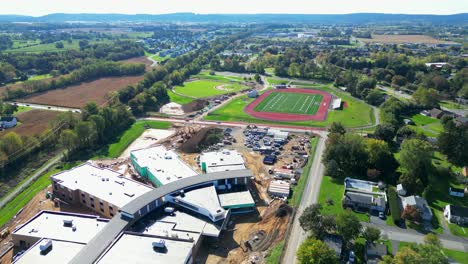 Aerial-drone-view-of-construction-site-at-a-school