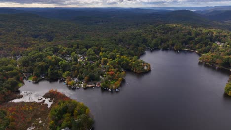 A-high-altitude-view-over-Oscawana-Lake-in-NY-during-the-fall-season-on-a-cloudy-day
