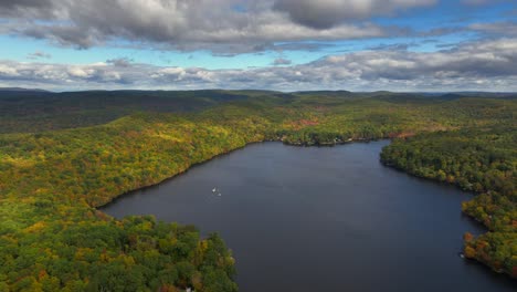 A-high-angle,-aerial-view-over-Oscawana-Lake-in-NY-during-the-fall-on-a-beautiful-day