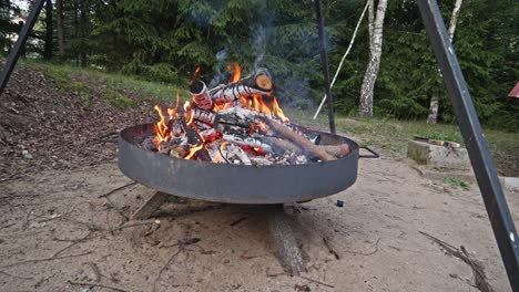 campfire-grill-or-Fire-pit-grill-with-burning-wood-in-the-firebox