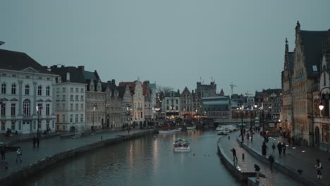 Enchanting-Evening-view-of-Ghent's-historic-canal-and-architecture