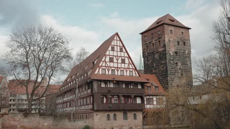 Weinstadel-in-Altstadt,-Nuremberg,-Germany-with-historic-architecture