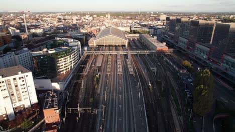 TGV-Lille-Flandres-railway-station-in-Lille,-France,-4K-aerial-shot