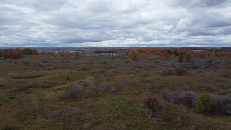 Aerial-Flyover-Of-Rural-Land-With-Colourful-Trees,-Ontario