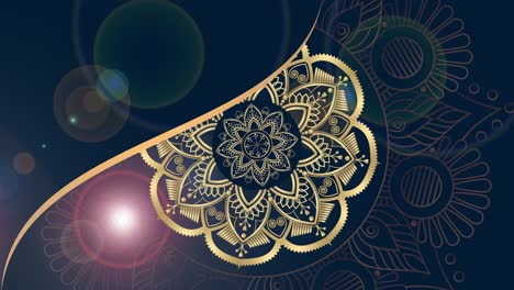 Goldener-Und-Dunkelblauer-Mandala-Ornament-Hintergrund,-Der-Sich-Sanft-Schlängelt,-Arabisch-islamischer-Stil-Für-Jeden-Zweck