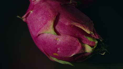 Dragon-fruit-close-up-spinning-on-a-plate-with-a-dark-background