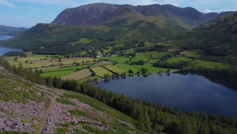 Aerial-4K-drone-video-overlooking-lake-Buttermere-and-mountains-in-Lake-District-UK
