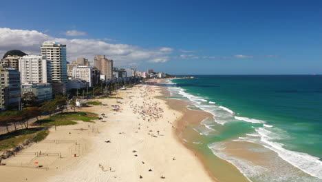 Aerial-Dolly-Ipanema-Beach-Rio-de-Janeiro-Seaside-Sunny-Day