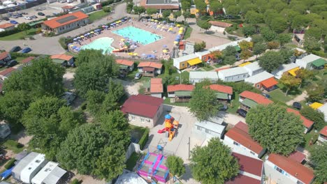 Aerial-Shot-of-Butterfly-Camping-Village-in-Peschiera-town-in-Lake-Garda,-Italy