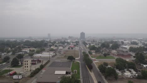 Smoky-Weather-from-Wildfire-Smoke-in-Billings-City,-Montana---Aerial