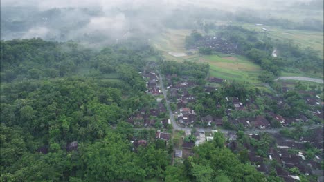 Balinesische-Dorfhäuser-Im-Bali-Dschungel-Indonesiens---Luftaufnahme