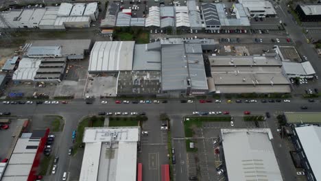 Aerial-industrial-zone-and-warehousing-Christchurch,-New-Zealand