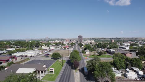 City-Streets-of-Billings,-Montana-on-Sunny-Summer-Day---Aerial-with-Copy-Space