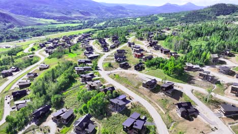 Summit-Sky-Ranch-in-Silverthorne-colorado-aerial-flyover-on-a-bright-sunny-day-with-blue-sky-AERIAL-DOLLY