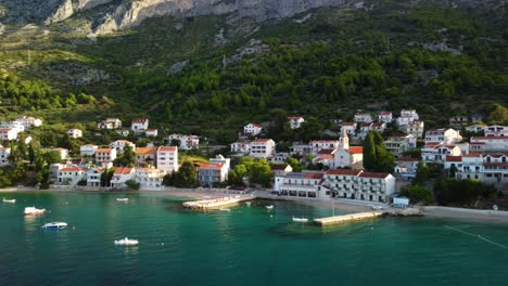 Scenic-Landscape-Of-Brist,-A-Village-In-Southern-Dalmatia,-Croatia---aerial-drone-shot