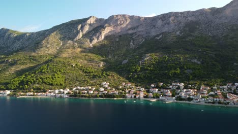 Scenic-Adriatic-Coast-Of-Dalmatia-In-Brist,-Croatia---aerial-drone-shot