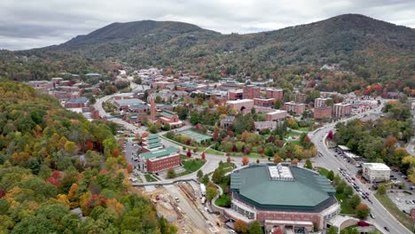 aerial-over-the-appalachian-state-university-campus-in-boone-nc,-north-carolina