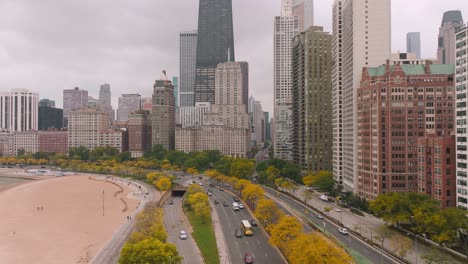 Aerial-view-of-downtown-Chicago-during-autumn