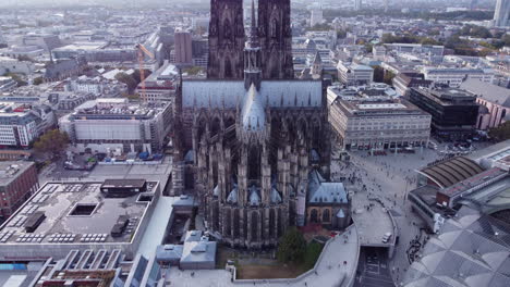 Tilt-up-Reveal-Of-Cologne-Cathedral-Twin-Spires-From-Apse-Side-Exterior