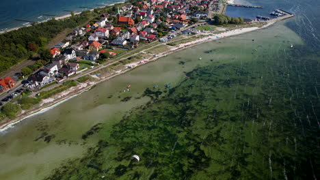 Stunning-coastal-village-on-the-Hel-peninsula-with-great-clear-ocean-water-and-sandy-beaches,-Gdynia-Poland