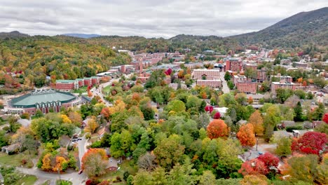 aerial-push-in-to-boone-nc,-north-carolina-and-the-appalachian-state-university-campus