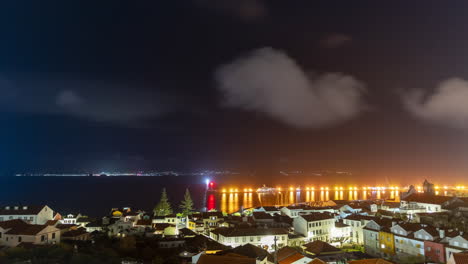 Nachtzeitraffer-Der-Insel-Pico-Von-Horta,-Insel-Faial,-Azoren---Portugal