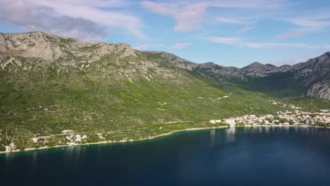 Scenic-Landscape-Of-Brist,-A-Village-In-Southern-Dalmatia,-Makasrka-Riviera-Croatia---aerial-drone-shot