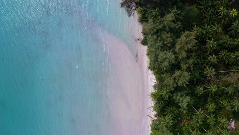 Turquoise-sea-waves-washing-upon-sandy-Koh-Kood-palm-beach-paradise