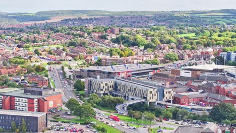 Panoramic-aerial-overview-of-Rotherham-England-on-sunny-day