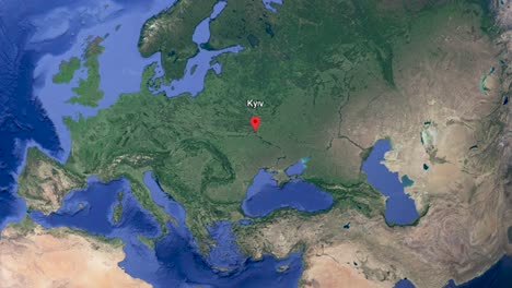 Kiev-Ukraine-Map-App-Animation-Media,-Zoom-in-Kyiv-Destination-in-Google-Earth-Graphics
