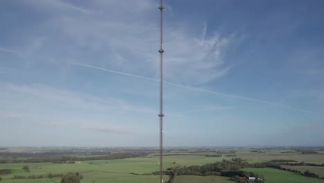 TV-and-Radio-Mast,-Telecommunication-Tower,-GSM-Mobile-Antenna---Boom-Up-Shot