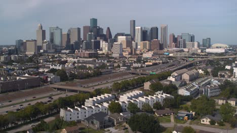 Drone-view-of-downtown-Houston,-Texas