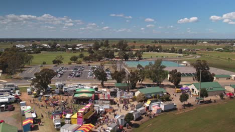 Yarrawonga,-Victoria,-Australia---7-October-2023:-Aerial-view-of-the-amusement-and-food-area-of-the-Yarrawonga-Show-in-Victoria-Australia