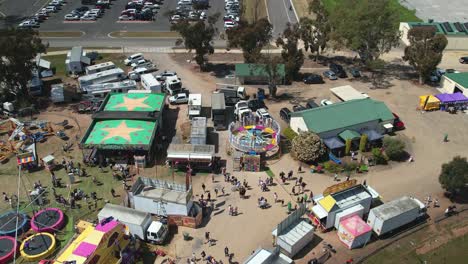 Yarrawonga,-Victoria,-Australia---7-October-2023:-Aerial-view-over-the-amusement-rides-at-the-Yarrawonga-Show-in-Victoria-Australia