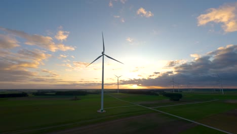 Drone-shot-of-a-wind-farm-in-Poland,-Aerial-wind-turbine-generating-renewable-energy