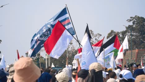 Banderas-Ondeando-Por-La-Guerra-Palestina-Con-Hamas,-Concepto-De-Demostración.
