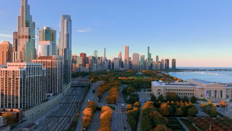 Chicago-aerial-view-of-Lake-shore-drive-and-Grand-Park-during-autumn