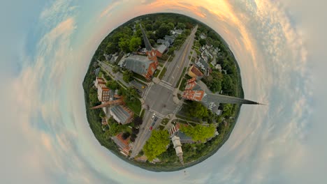 360-tiny-planet-of-the-churches-in-Downtown-Palmyra-in-New-York-State-USA