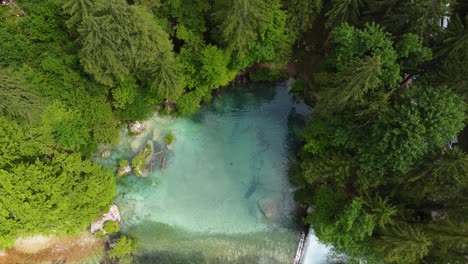 Aerial-rising-from-pristine-Kamniska-Bistrica-River,-natural-scenic-and-tourist-attraction-in-Slovenia