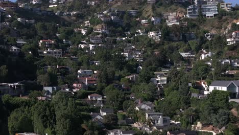Private-houses-in-West-Hollywood-hillside-residence-of-the-rich-and-famous,-aerial-lifestyle