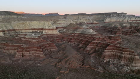 Drone-shot-over-painted-desert-landscape