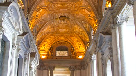 4K-Saint-Peters-Basilica-In-Rome-Pan-Down-Ornate-Hallway