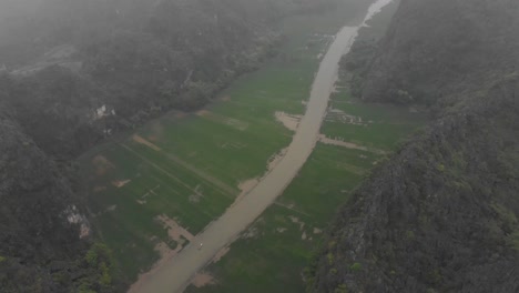 Aerial-shot-of-tam-coc-river-at-Ninh-Binh-Vietnam