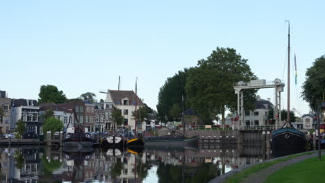 Mallegatsluis-Lock-And-Boats-At-Historic-Harbour-In-The-Old-Town-Of-Gouda-In-The-Netherlands