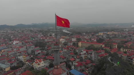 Aerial-view-of-Lang-son-Vietnam-city-with-big-flag