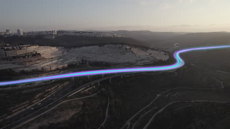 Digital-lines-showing-the-traffic-of-the-visitors-who-coming-and-going-from-the-entrance-of-Jerusalem,-Israel